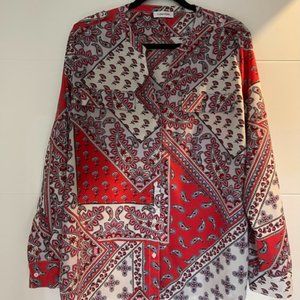 Calvin Klein Women's Print Roll Sleeve Blouse XL